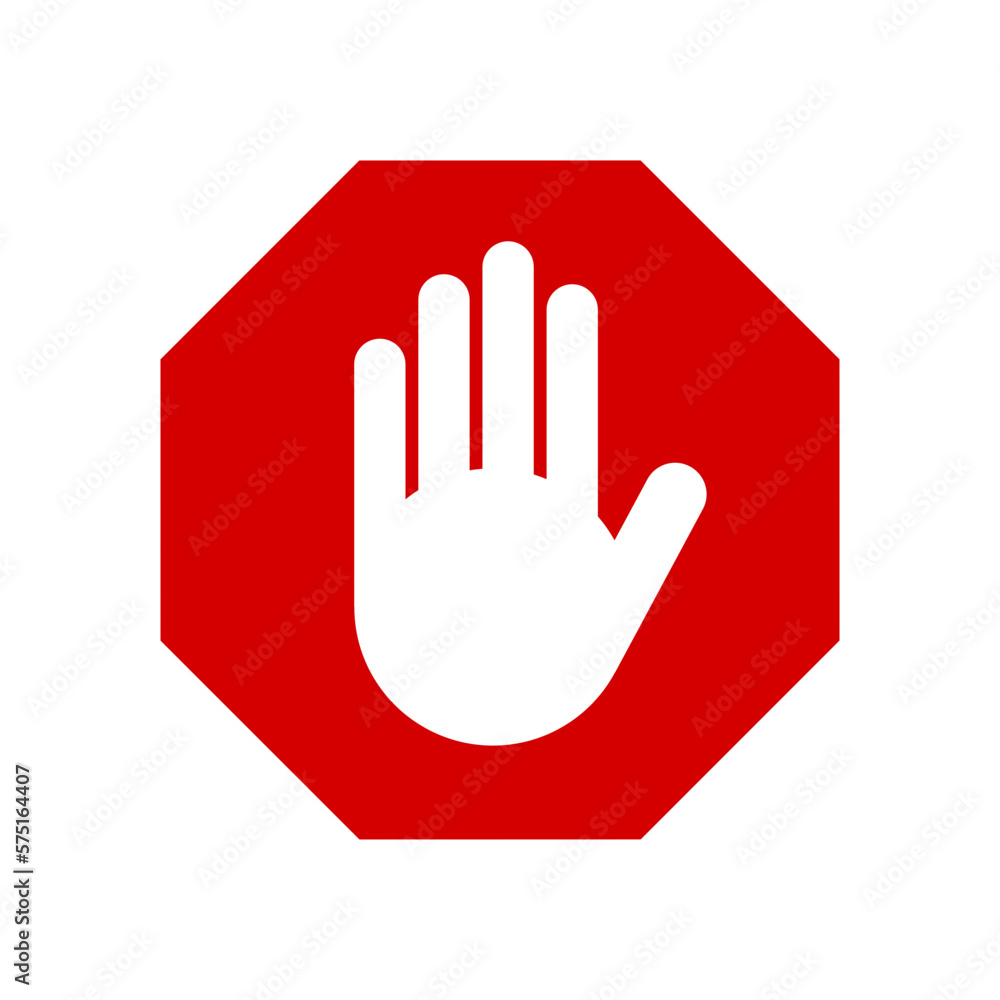 Red Stop Hand Block Octagon Sign or Adblock or Do Not Enter or Forbidden Icon. Vector Image. - obrazy, fototapety, plakaty 