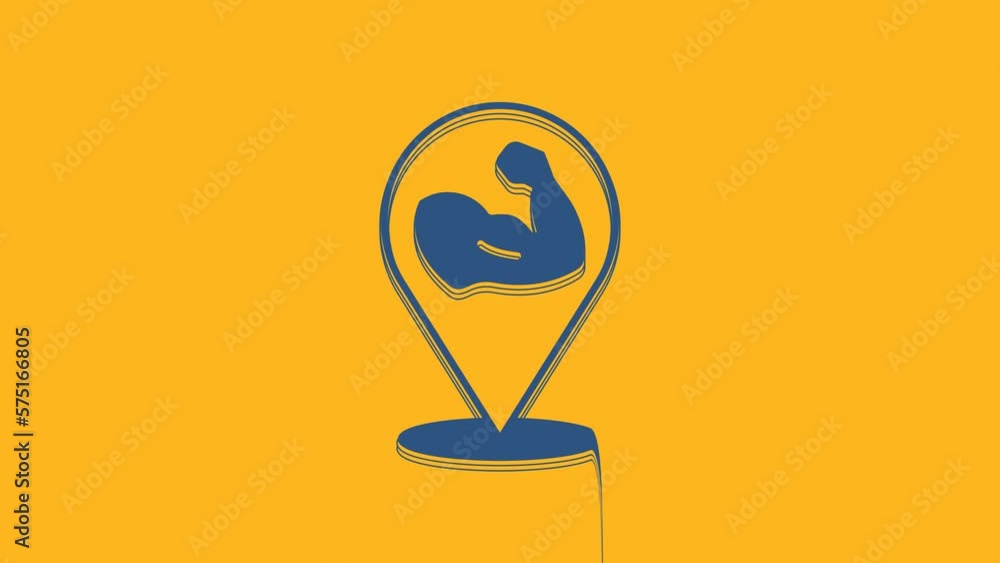 Blue Bodybuilder showing his muscles icon isolated on orange background. Fit fitness strength health hobby concept. 4K Video motion graphic animation Blue Bodybuilder showing his muscles icon isolated on orange background. Fit fitness strength health hobby concept. 4K Video motion graphic animation
