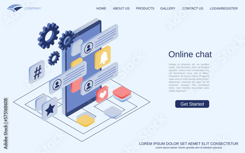 Online chat, web forum, discussion flat 3d isometric style vector concept illustration