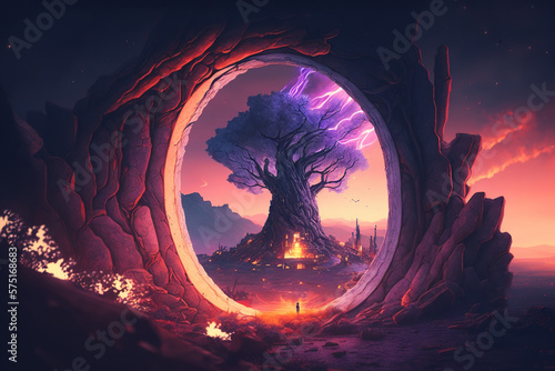 The Mystery of Yggdrasil  Nordic Mythology Tree Stock Image for Fantasy Artwork. Generative art