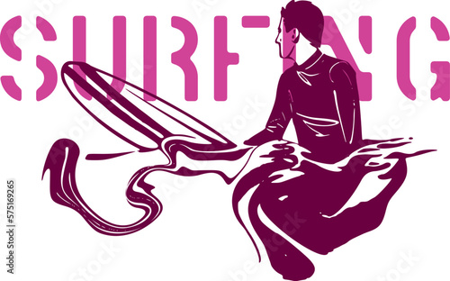 illustration of a surfer with a surfboard on the ocean water