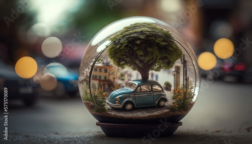 Snow globe world. Urban scenes. Generative AI.