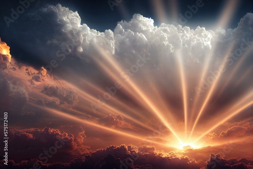 Fototapeta God light appears on clouds for the final judgment