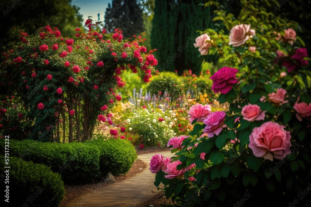 Rose, A Garden of Beautiful Roses, A garden filled with a variety of roses in full bloom, creating a stunning display of color and fragrance.