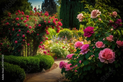 Rose, A Garden of Beautiful Roses, A garden filled with a variety of roses in full bloom, creating a stunning display of color and fragrance. © Man888