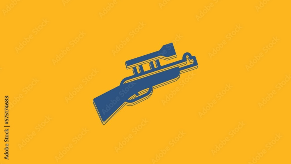 Blue Sniper rifle with scope icon isolated on orange background. 4K Video motion graphic animation Blue Sniper rifle with scope icon isolated on orange background. 4K Video motion graphic animation