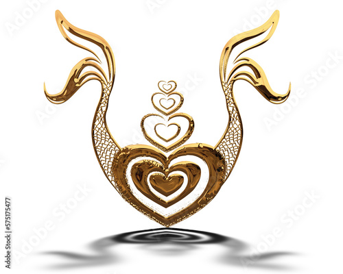 heart illustration with two golden mermaid tails