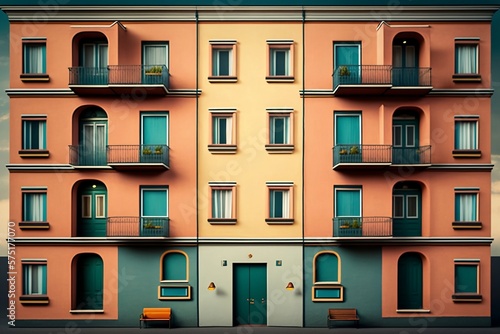 Facade of a Modern Apartment Building or Office, Created by Generative AI Technology