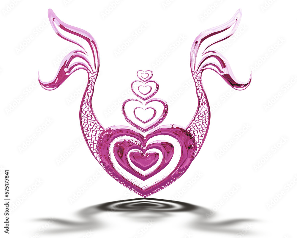 heart illustration with two metallic pink mermaid tails heart illustration with two metallic pink mermaid tails