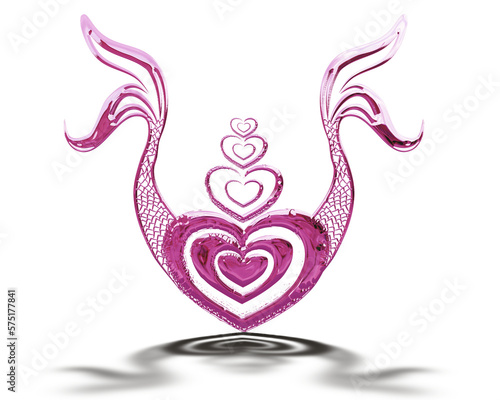 heart illustration with two metallic pink mermaid tails