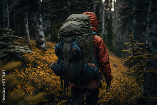 Backpacking through the wilderness on a camping trip, generative ai