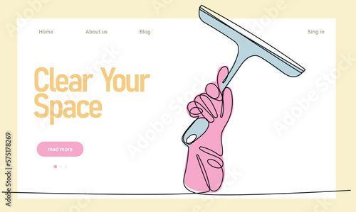 Home cleaning service landing page design concept, illustration of janitors with cleaning tools. Vector illustration