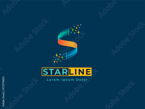 Abstract letter S logo design from negative videotape with star trail. usable for film production, cinematography, entertainment