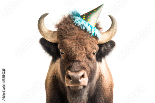 A Cute Bison in a Party Hat , Nursery Animal , Nursery Wall Art , Kids Room , Digital Download, Printable Wall Art, Nursery Print