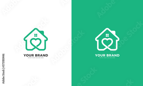Modern love house logo design, minimalistic line art style, vector graphic