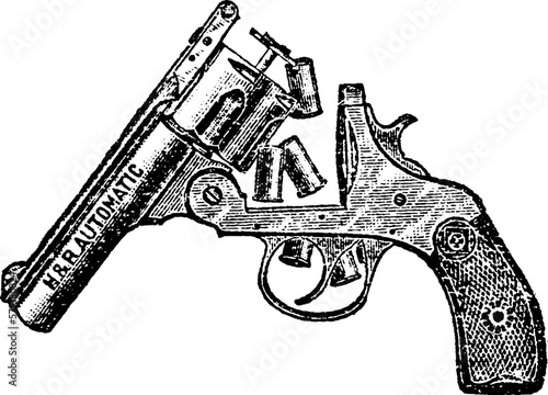 38-Caliber Automatic Open Revolver with Bullet Casings, Vintage Engraving