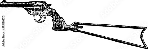 Frontier Revolver with Rifle Stock, Vintage Engraving