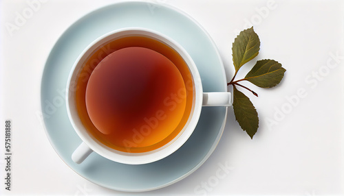 Hot earl grey tea with top view isolated on white background, Generative AI illustration photo