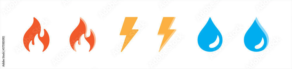 Gas, lightning and water icon. Electricity symbol. forbidden signs, vector illustration Gas, lightning and water icon. Electricity symbol. forbidden signs, vector illustration