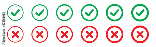 checkmark icon. x or confirm symbol. deny, confirm, close delete denied buttons. red cross mark signs, vector illustration