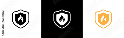 Shield with fire icon. Shield fireproof symbol. fire protection with shield signs, vector illustration