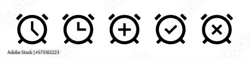 Alarm clock icons symbol signs, vector illustration
