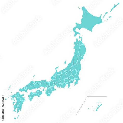 切り離せる水色の日本地図のシルエットイラスト（県境入り）　パーツ分け