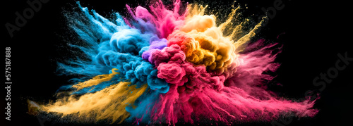 Slika na platnu abstract explosion of colored powder dust and smoke on black background