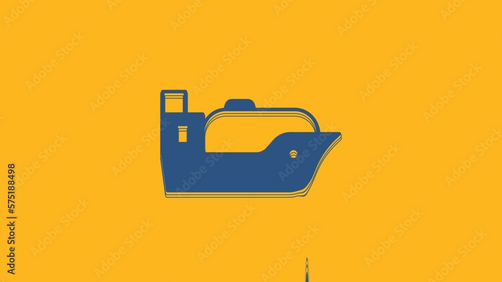 Blue Oil tanker ship icon isolated on orange background. 4K Video motion graphic animation Blue Oil tanker ship icon isolated on orange background. 4K Video motion graphic animation