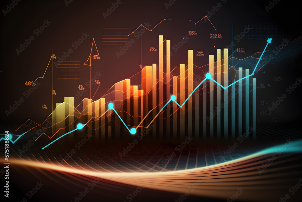 Growth business graph finance data diagram concept on stock market background with financial investment economy analysis chart or increase profit economic strategy success goal motivation development