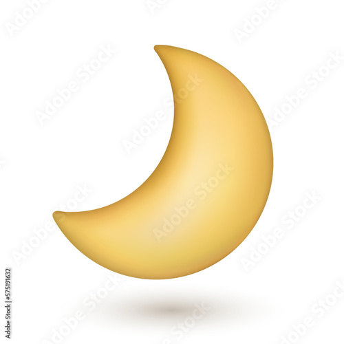 3d yellow crescent moon icon cute cartoon style vector illustration plastic matte gloss
