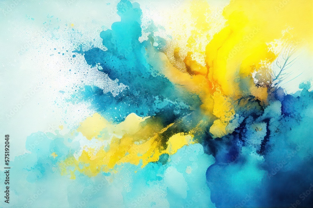 Obraz premium Blue Yellow Watercolor Background, Abstract, Artistic Backdrop, Generative AI
