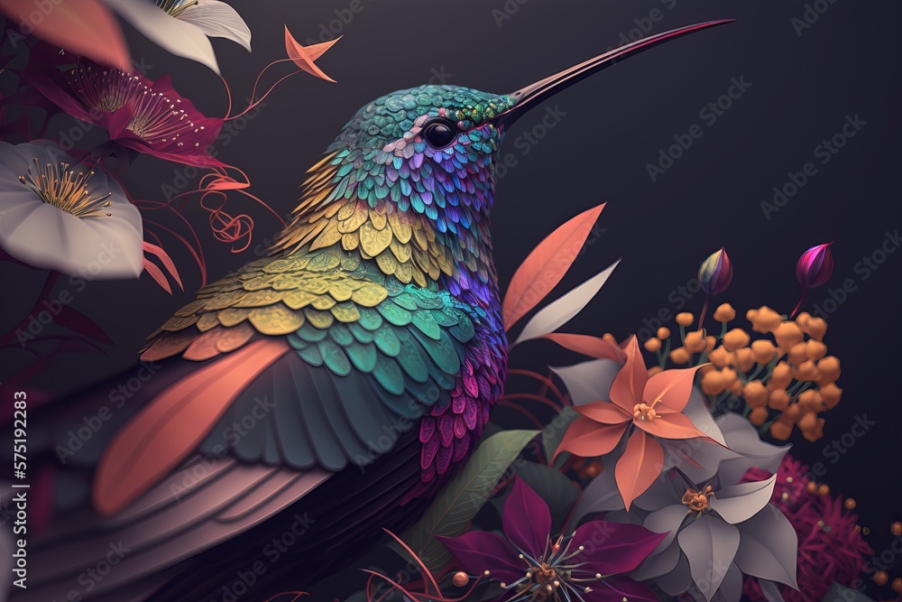 Fototapeta premium Colorful hummingbird sitting on a flower