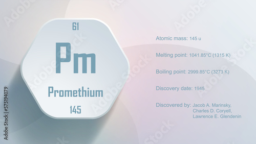 Modern periodic table element Promethium 3D Vector Illustration