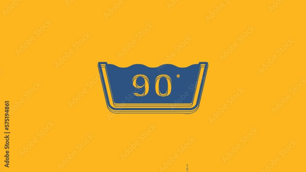 Blue Washing under 90 degrees celsius icon isolated on orange background. Temperature wash. 4K Video motion graphic animation Blue Washing under 90 degrees celsius icon isolated on orange background. Temperature wash. 4K Video motion graphic animation