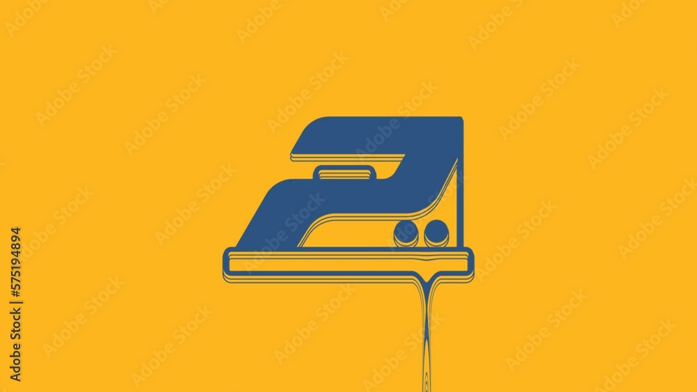 Blue Electric iron icon isolated on orange background. Steam iron. 4K Video motion graphic animation Blue Electric iron icon isolated on orange background. Steam iron. 4K Video motion graphic animation
