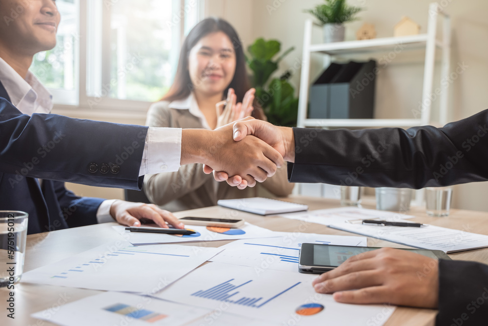 group of successful business people meeting. client and suppliers shaking hands after deal agreement completed. group of successful business people meeting. client and suppliers shaking hands after deal agreement completed.