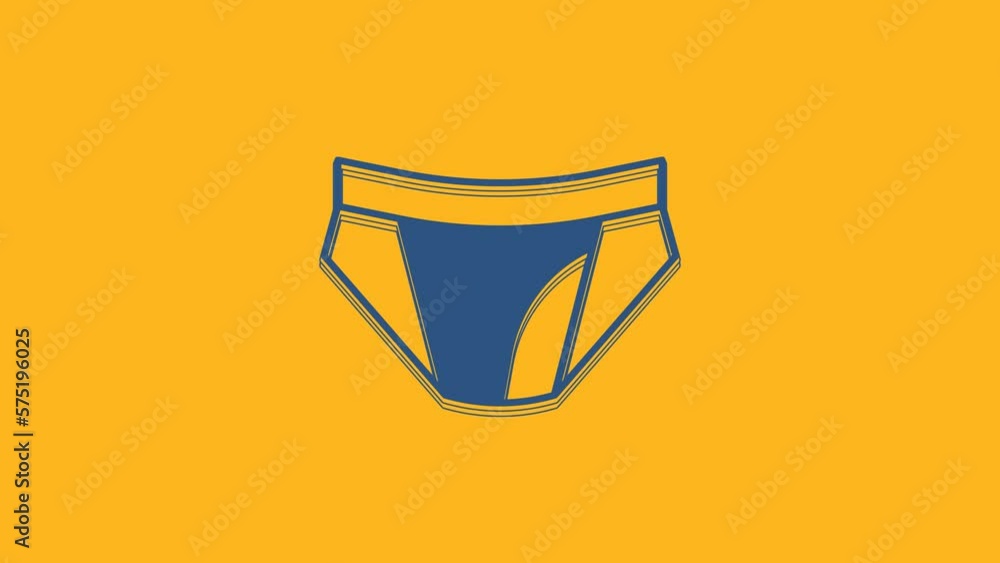 Blue Men underpants icon isolated on orange background. Man underwear. 4K Video motion graphic animation