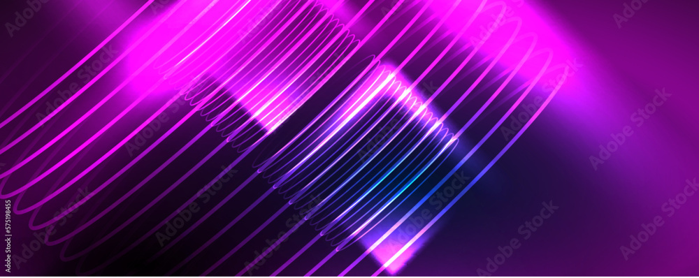 Shiny neon waves, dynamic electric motion, energy or speed concept. Vector illustration for wallpaper, banner, background, leaflet, catalog, cover, flyer Shiny neon waves, dynamic electric motion, energy or speed concept. Vector illustration for wallpaper, banner, background, leaflet, catalog, cover, flyer
