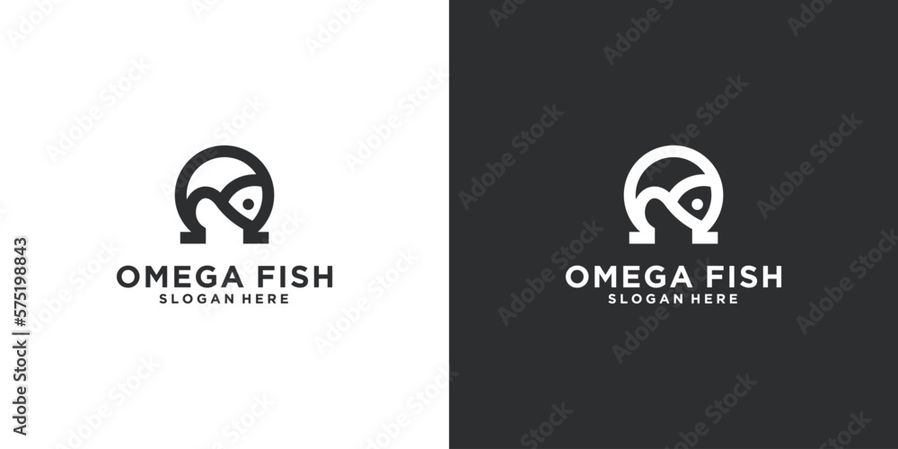 fish omega design template fish oil omega content in fish logo - obrazy, fototapety, plakaty 