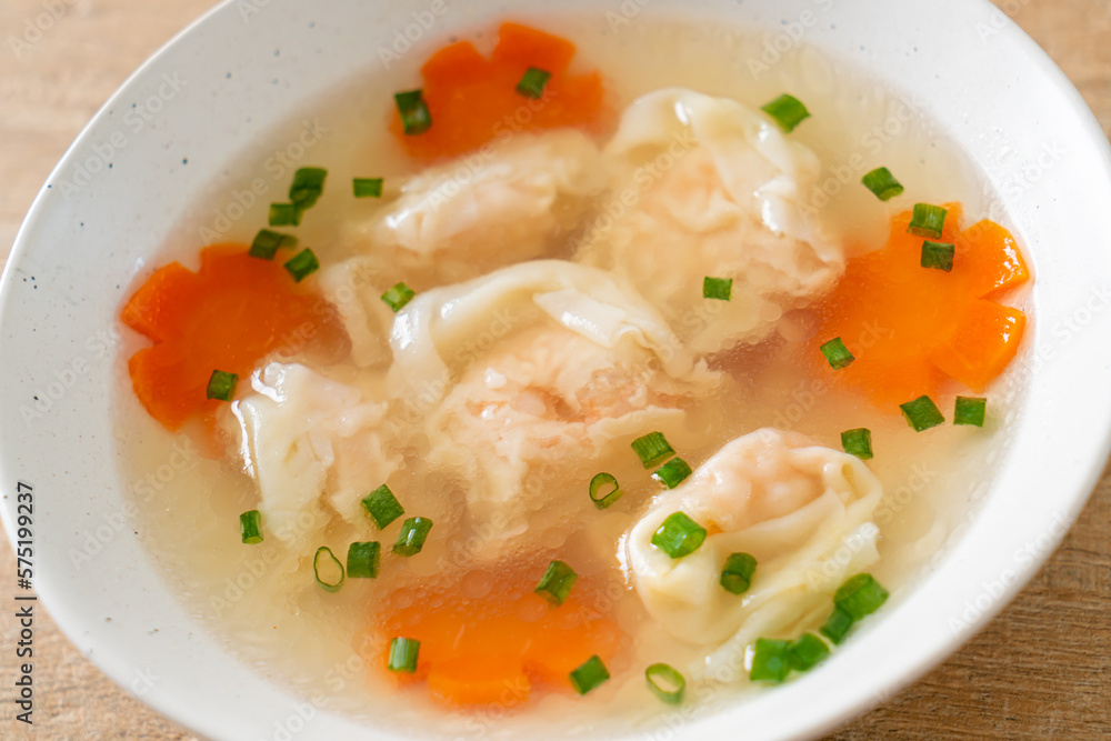 shrimp dumpling soup in white bowl shrimp dumpling soup in white bowl