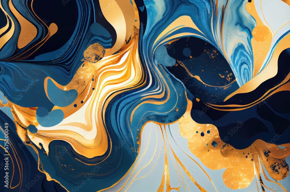 Blue Gold Marble Design Generative AI