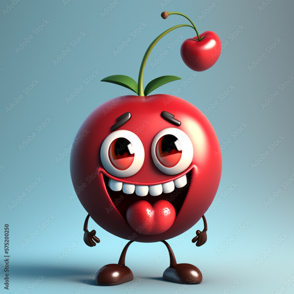 Fototapeta premium 3D render cute and happy cherry cartoon character. Generative AI