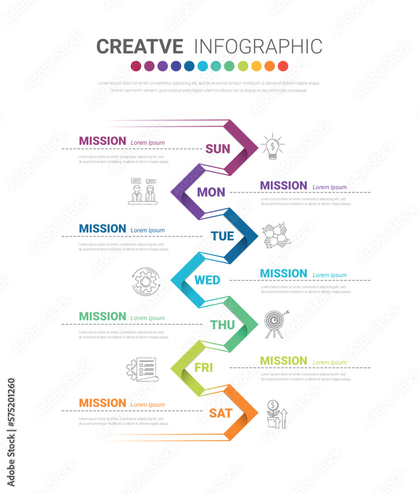 Naklejka premium weekly planner, Timeline business for 7 day, Presentation business can be used for Business concept with 7 options, steps or processes.