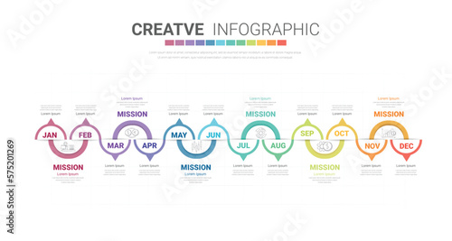 Infographic template for business. 12 Months modern Timeline Roadmap diagram calendar, presentation vector infographic.