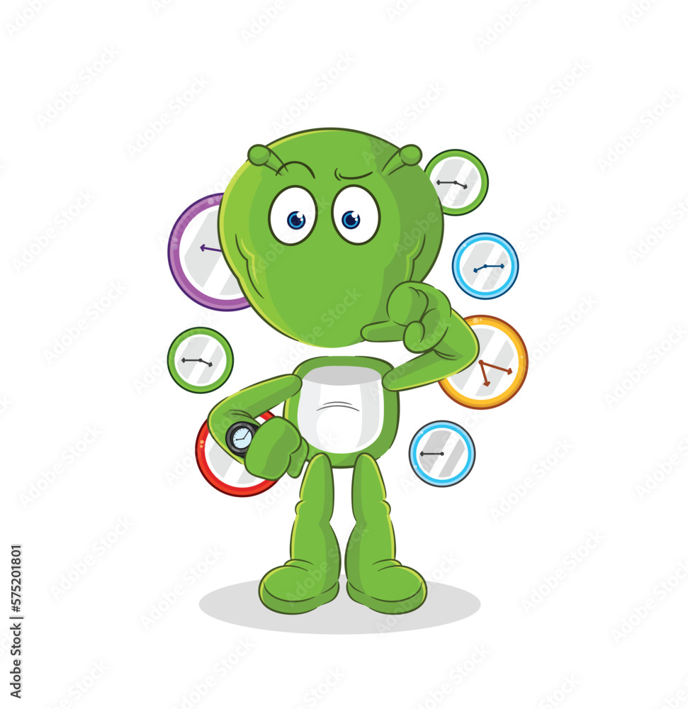 Obraz premium alien with wristwatch cartoon. cartoon mascot vector