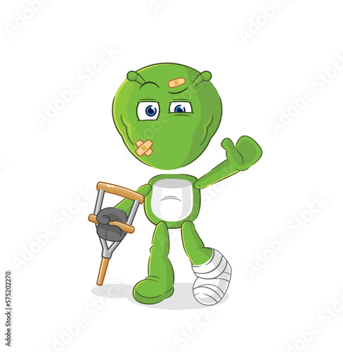 alien sick with limping stick. cartoon mascot vector