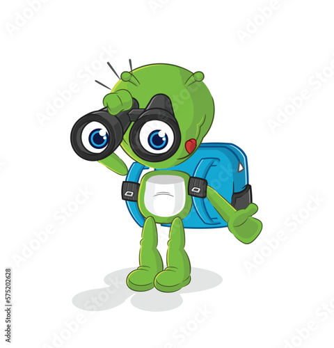 alien with binoculars character. cartoon mascot vector