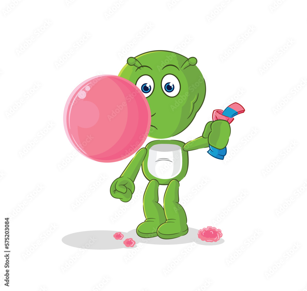 Obraz premium alien chewing gum vector. cartoon character