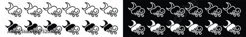Windy night weather icon set. Strong wind night weather icon. Cloud, moon, and wind symbol in line and flat style for apps and websites, vector illustration